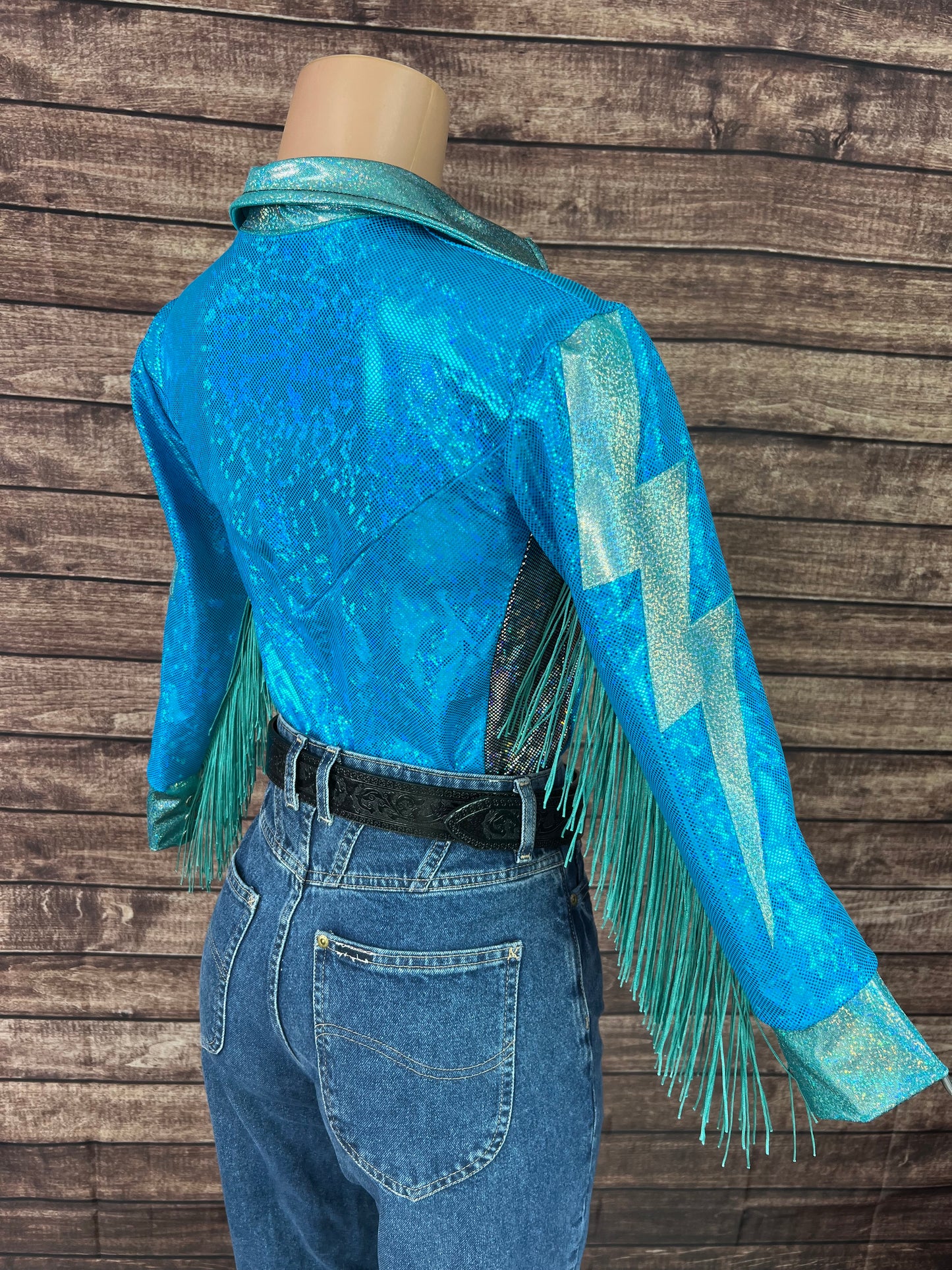Turquoise Kaleidoscope Lightning Bolt Snap Front Rodeo Shirt