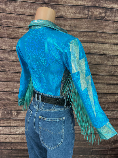 Turquoise Kaleidoscope Lightning Bolt Snap Front Rodeo Shirt