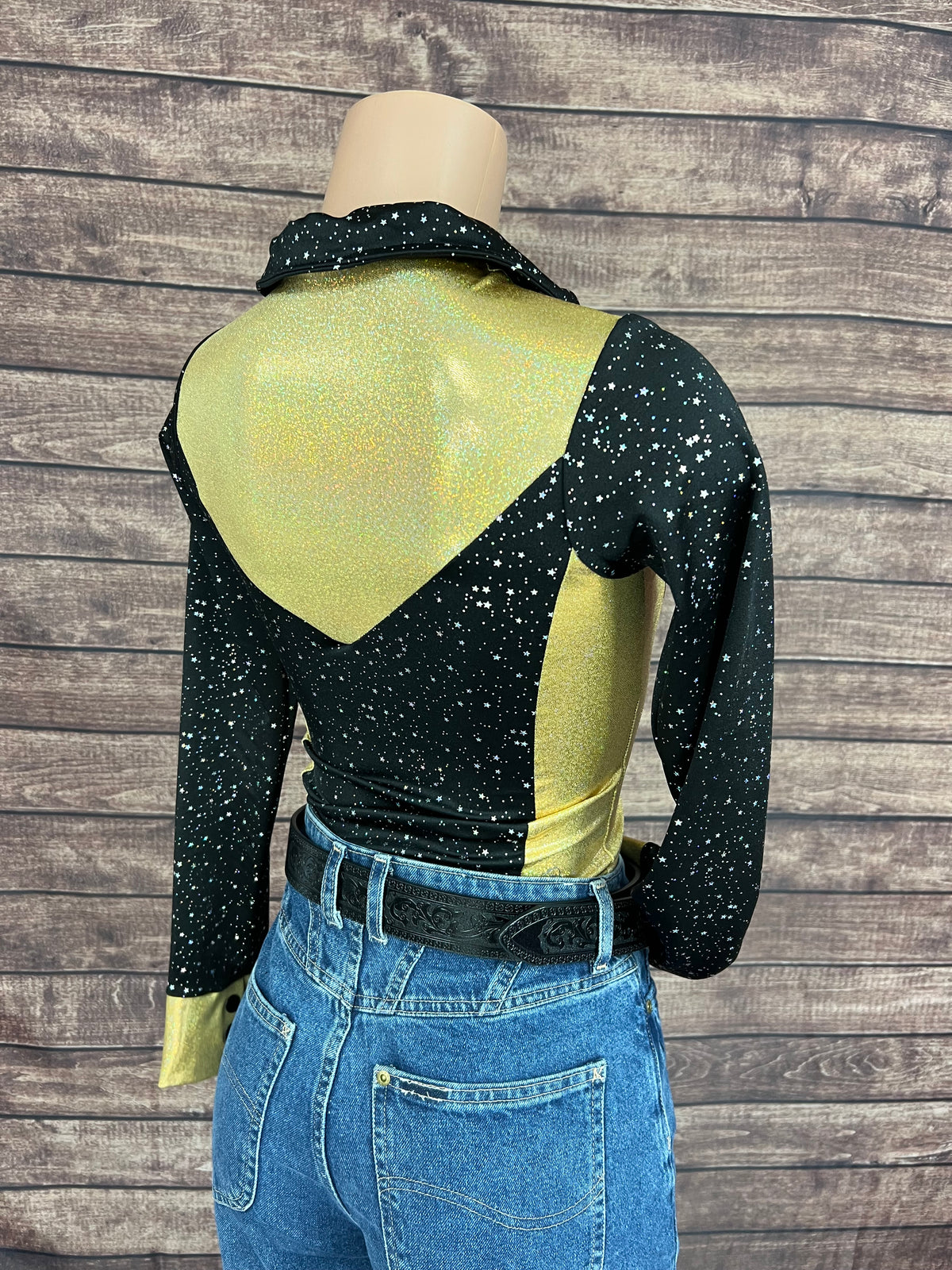 Gold and Black Rodeo Shirt with Zipper Front