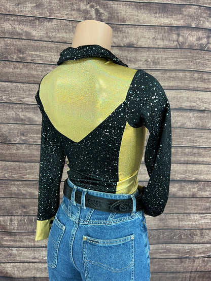 Gold and Black Rodeo Shirt with Zipper Front