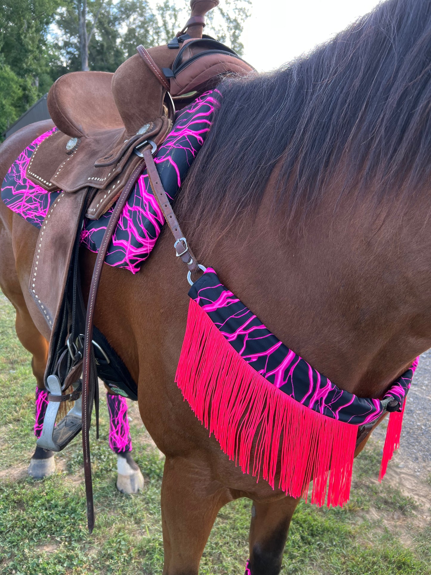 Western Saddle Pad COVER in Neon Pink Lightning (Saddle Pad Cover Only)