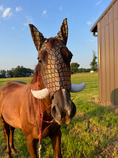 Gold Dragon Scale WartHog Costume Mask for Horses