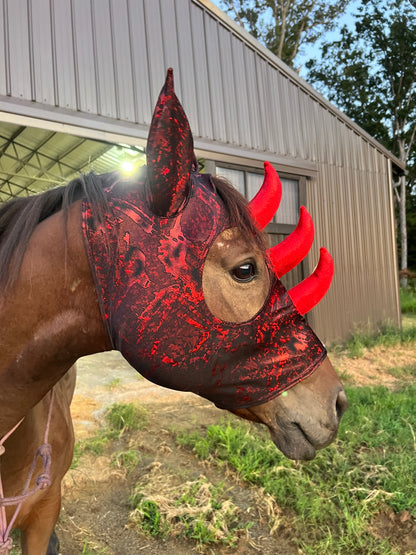 Crimson Red Triple Horn Dragon Costume Mask for Horses