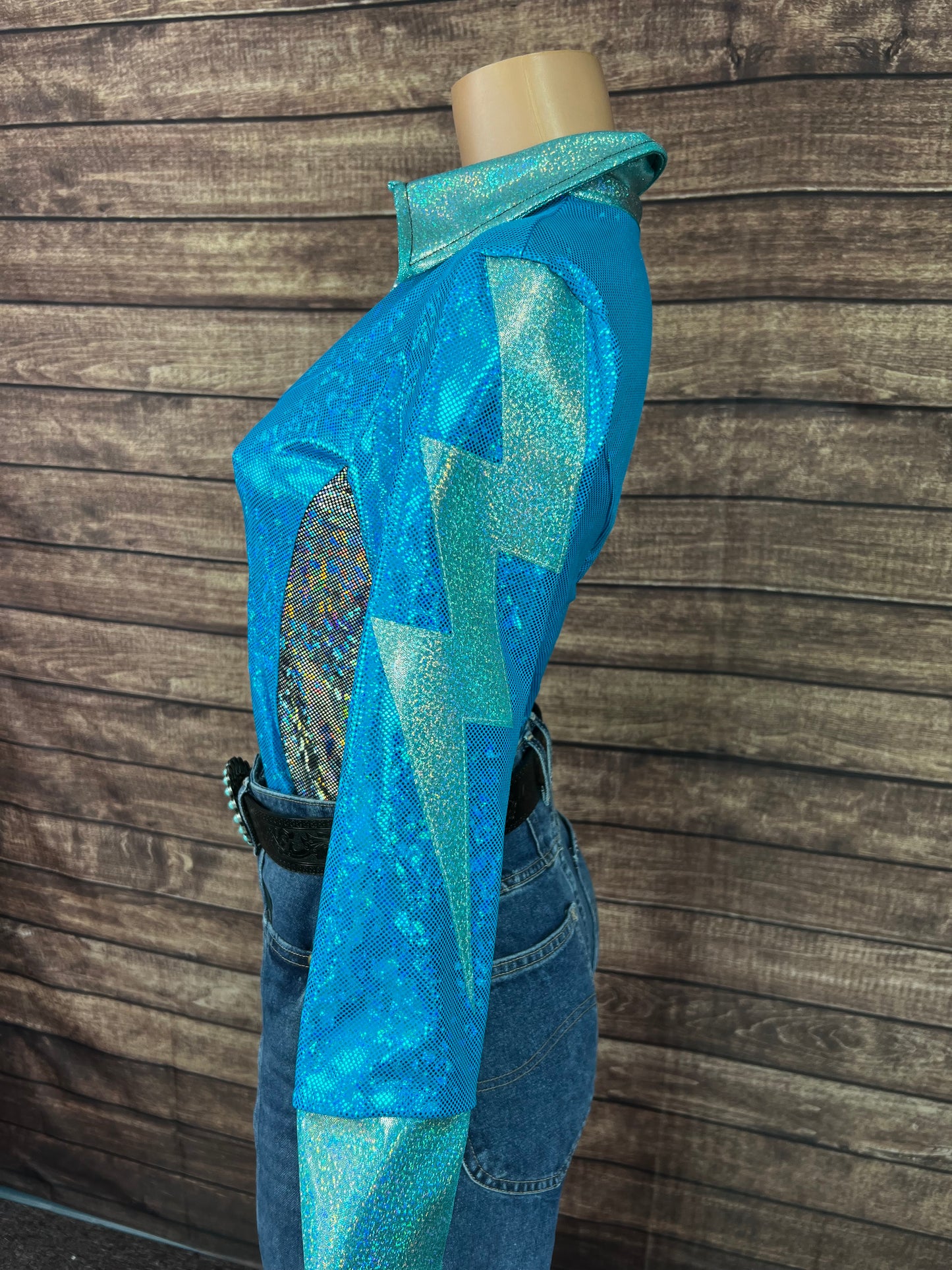 Turquoise Kaleidoscope Lightning Bolt Snap Front Rodeo Shirt