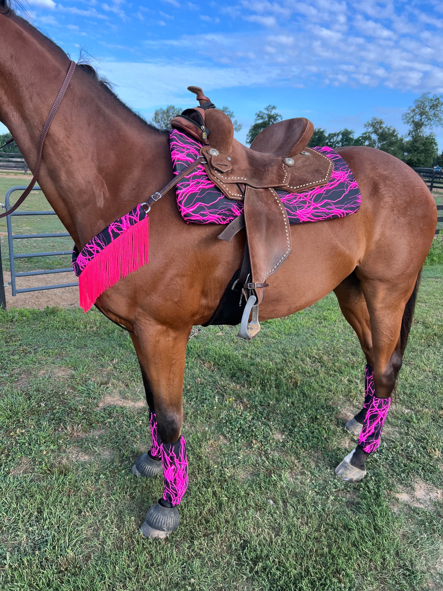 Western Saddle Pad COVER in Neon Pink Lightning (Saddle Pad Cover Only)