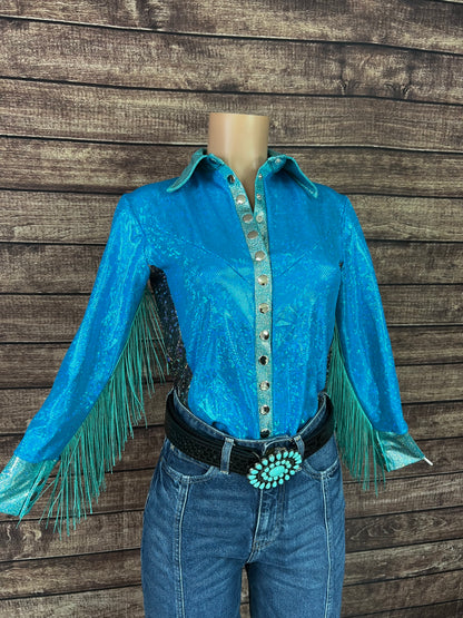 Turquoise Kaleidoscope Lightning Bolt Snap Front Rodeo Shirt
