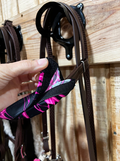 Neon Pink Lightning Print Browband or Noseband Cover (ONE Cover Only)
