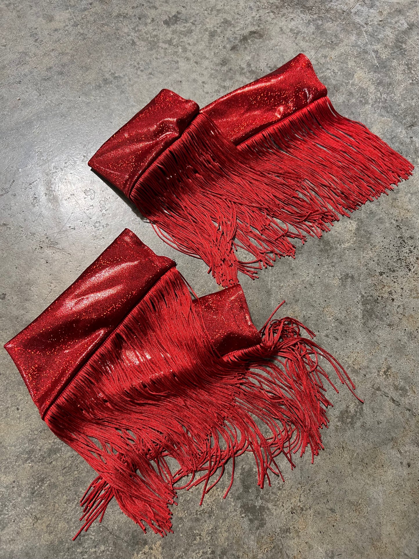 Red Sparkly Jewel Holographic Breast Collar Cover with Red Chainette Fringe (Covers ONLY)