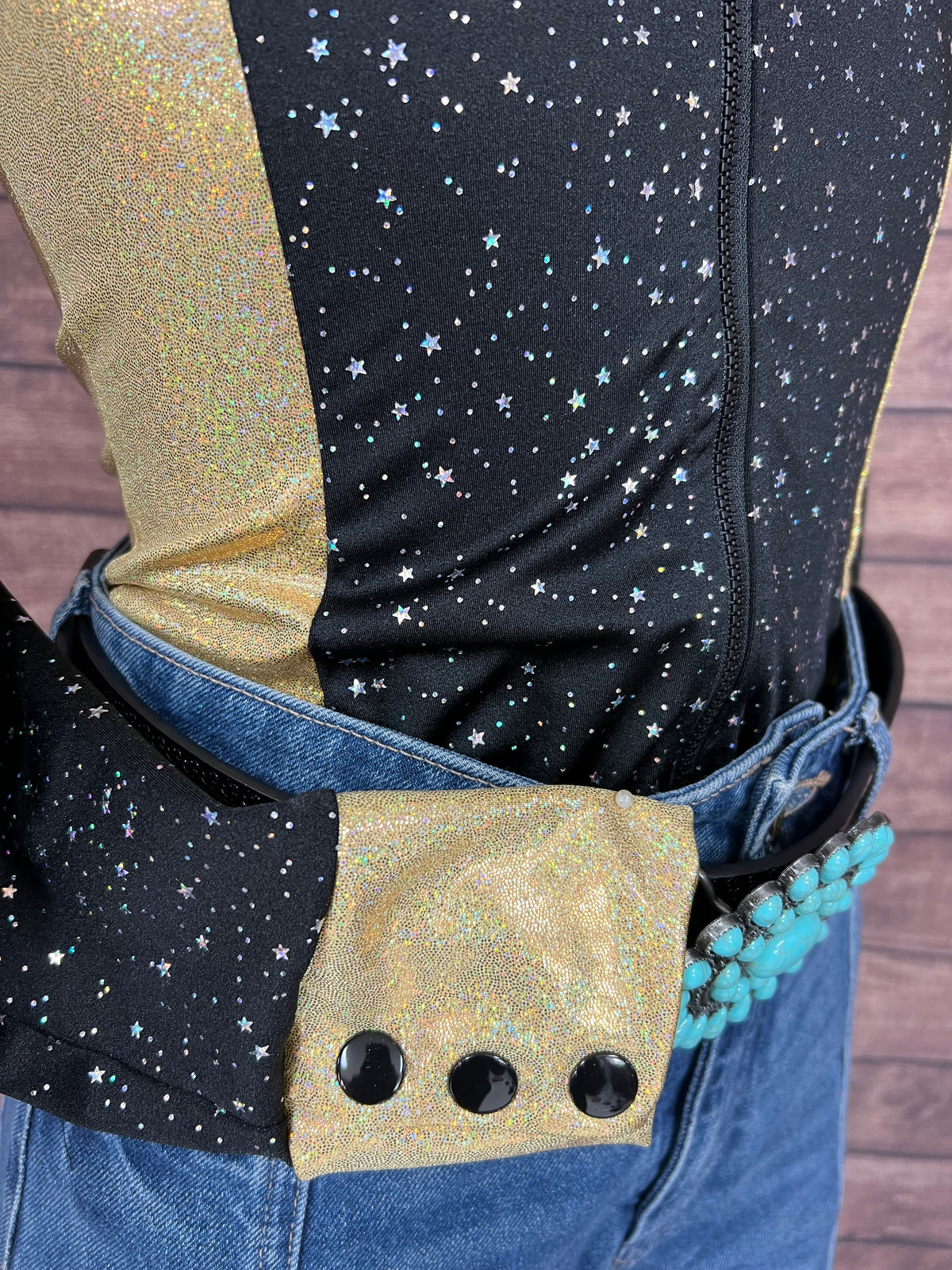 Gold and Black Rodeo Shirt with Zipper Front