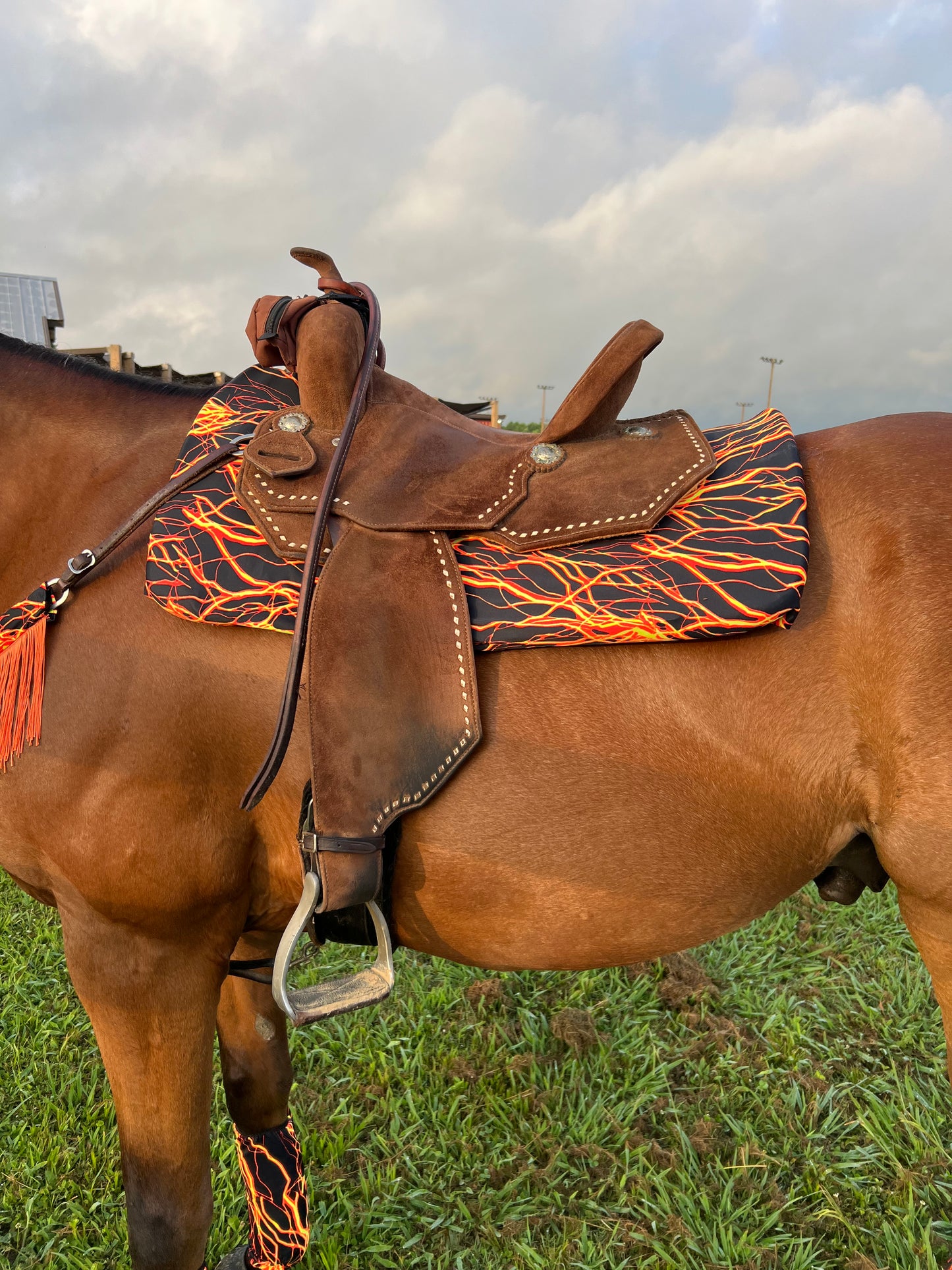 Western Saddle Pad COVER in Neon Orange Lightning (Saddle Pad Cover Only)