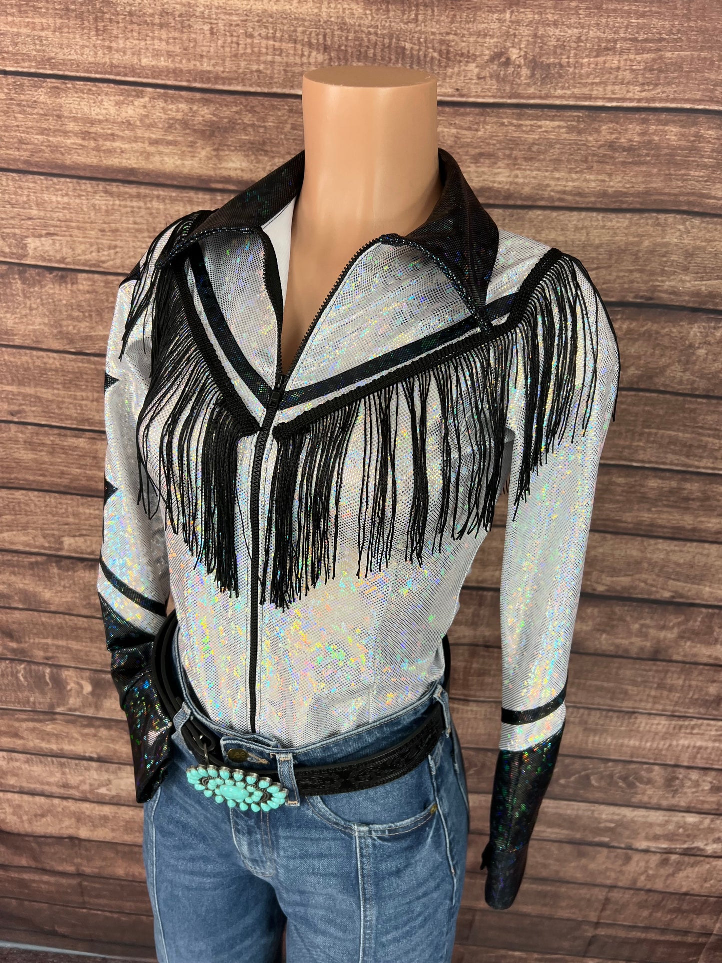 Houston Zipper Front Rodeo Shirt with Over the Shoulder Yoke Fringe
