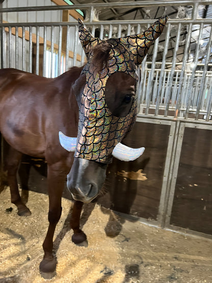 Gold Dragon Scale WartHog Costume Mask for Horses