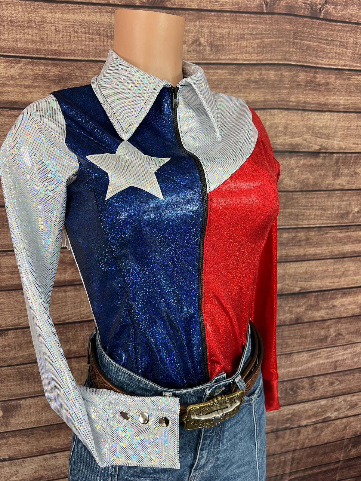 The Texan Zipper Front Rodeo Shirt with Star Applique and Back Yoke Fringe