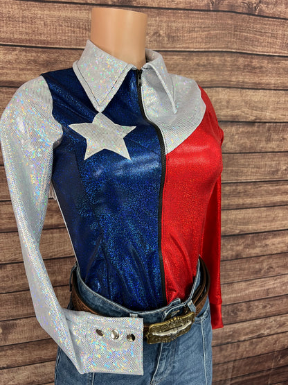 The Texan Zipper Front Rodeo Shirt with Star Applique and Back Yoke Fringe