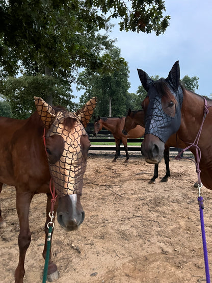 Gold Dragon Scale Spandex Face Mask for Horses