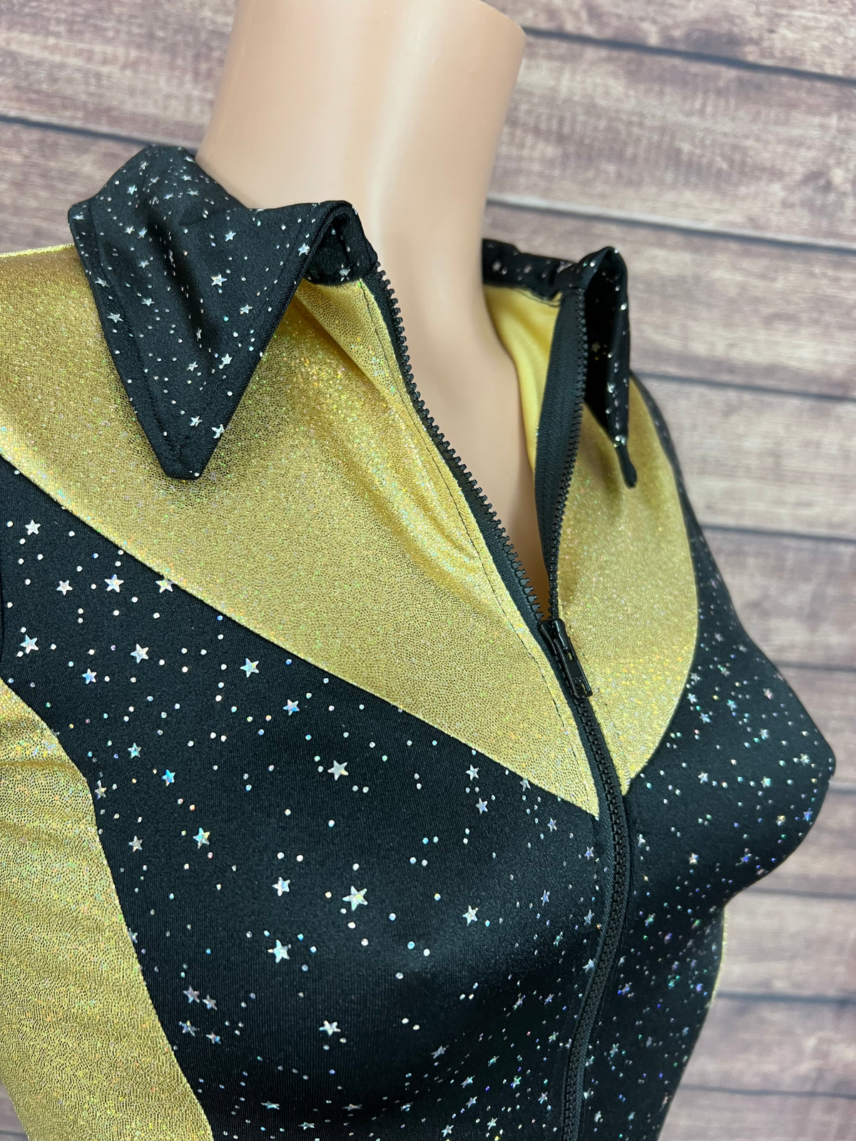 Gold and Black Rodeo Shirt with Zipper Front
