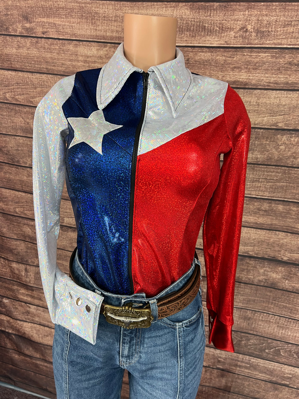The Texan Zipper Front Rodeo Shirt with Star Applique and Back Yoke Fringe