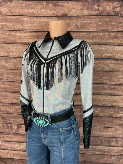 Houston Zipper Front Rodeo Shirt with Over the Shoulder Yoke Fringe