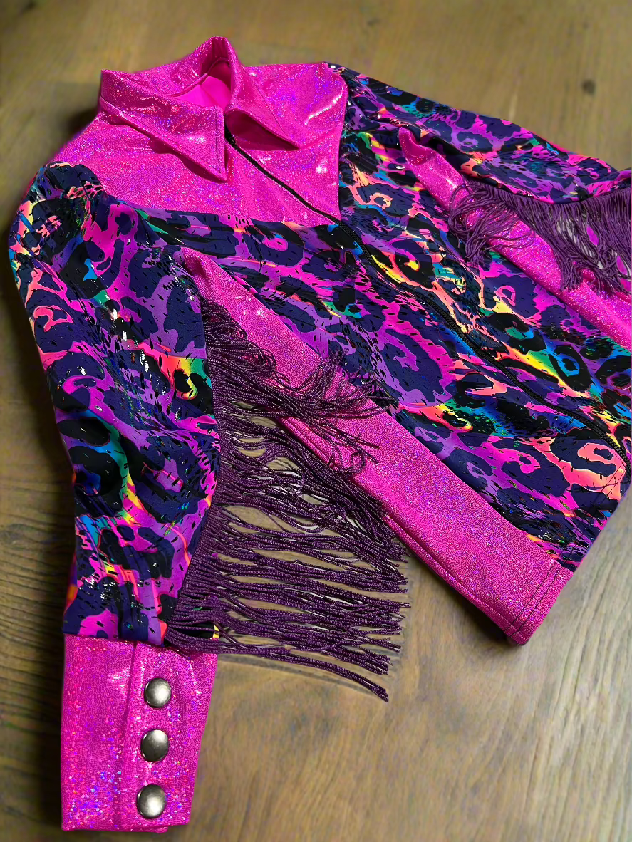 Neon Pink and Rainbow Leopard Rodeo Shirt Rodeo Shirt Riverside Rodeo Shirts 