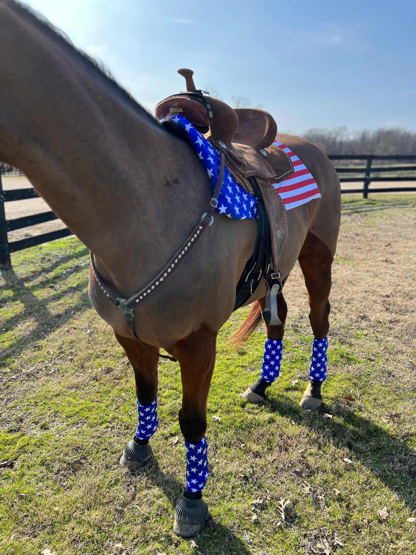 Western Saddle Pad COVER in Blue and White Star / Red and White Stripe