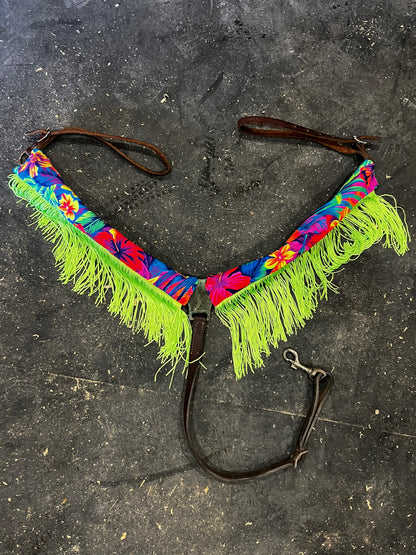 Tahitian Floral Breast Collar Cover with Chainette Fringe (Covers ONLY)