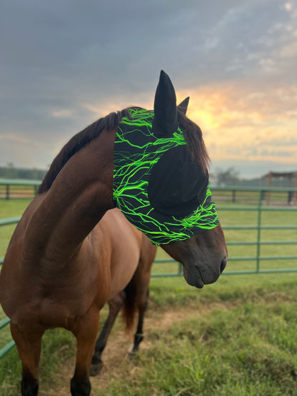 Green Lightning Fly Mask Fly Bonnet Riverside Rodeo Shirts 