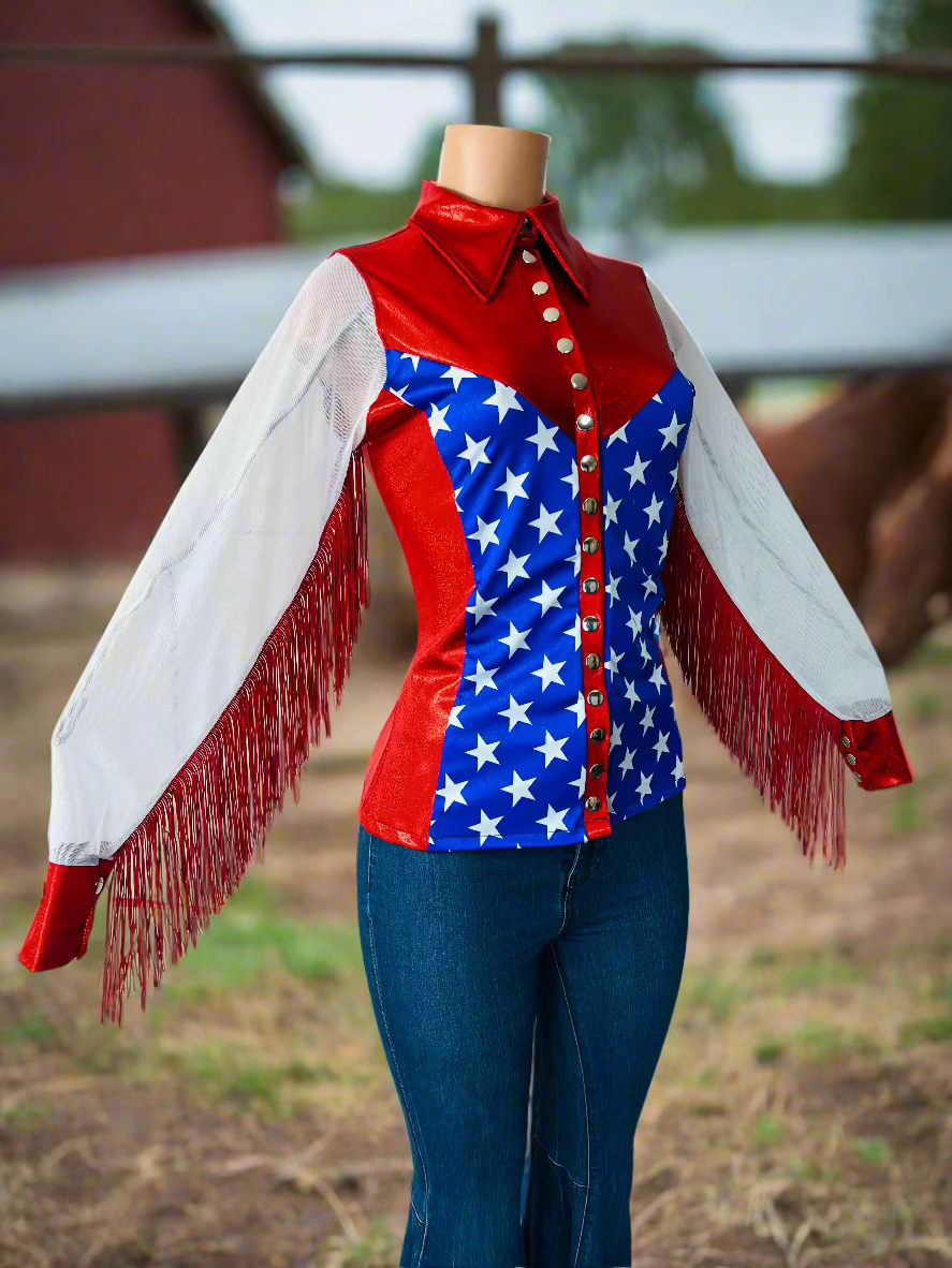 Star Spangled Mesh Sleeve, Snap Front Rodeo Shirt Rodeo Shirt Riverside Rodeo Shirts
