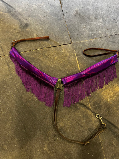 Grape Holographic Breast Collar Cover with Purple Chainette Fringe (Covers ONLY)