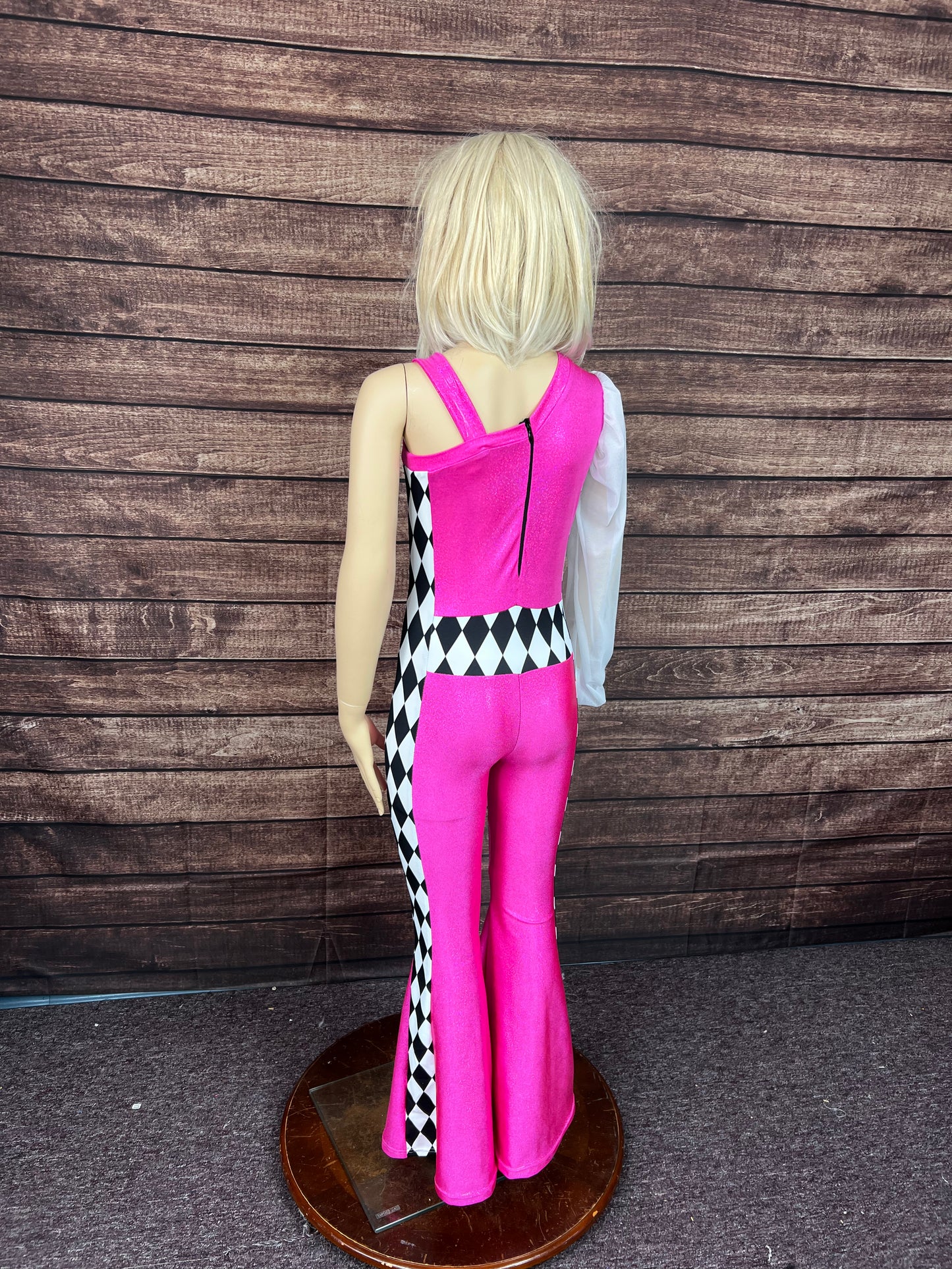 Kids Neon Pink and Diamond One Sleeve Trick Rider Jumpsuit