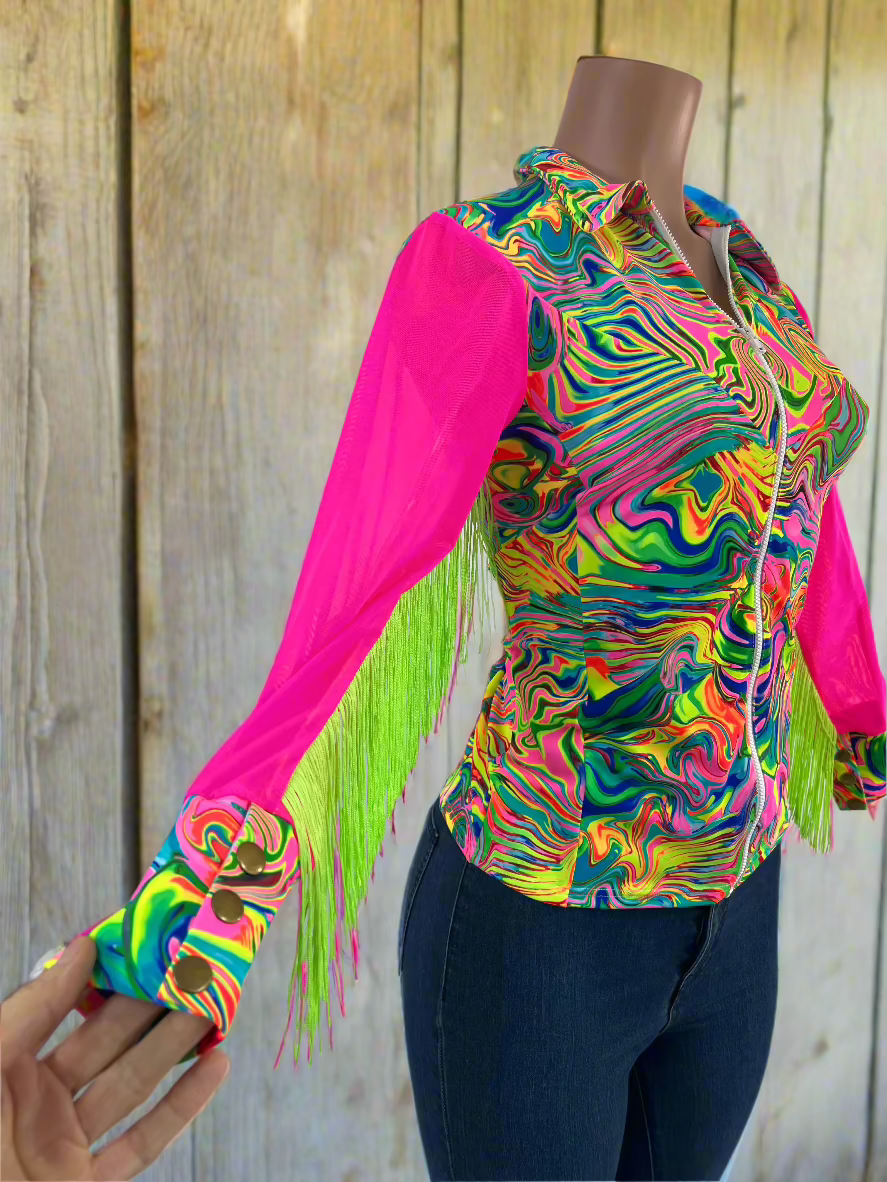 Neon Rodeo Shirt Design Neon Flux Mesh Sleeve Rodeo Shirt - Riverside Rodeo Shirts