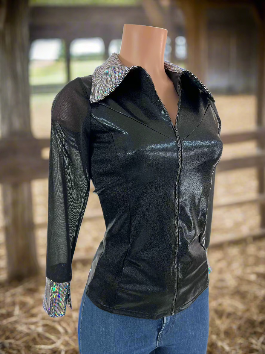 Black Mystique Mesh Sleeve Rodeo Shirt Rodeo Shirt Riverside Rodeo Shirts 