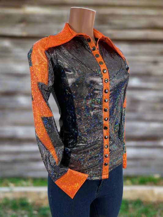 Orange Kaleidoscope Lightning Bolt Rodeo Shirt Rodeo Shirt Riverside Rodeo Shirts 