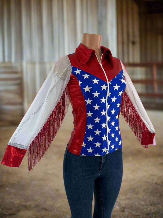 Star Spangled Mesh Sleeve, Zipper Front Rodeo Shirt Rodeo Shirt Riverside Rodeo Shirts 
