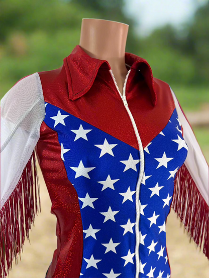 Star Spangled Mesh Sleeve, Zipper Front Rodeo Shirt Rodeo Shirt Riverside Rodeo Shirts 