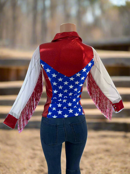 Star Spangled Mesh Sleeve, Zipper Front Rodeo Shirt Rodeo Shirt Riverside Rodeo Shirts 