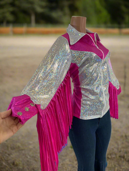 Pink and White Rodeo Shirt with Thunderbird Fringe Rodeo Shirt Riverside Rodeo Shirts 