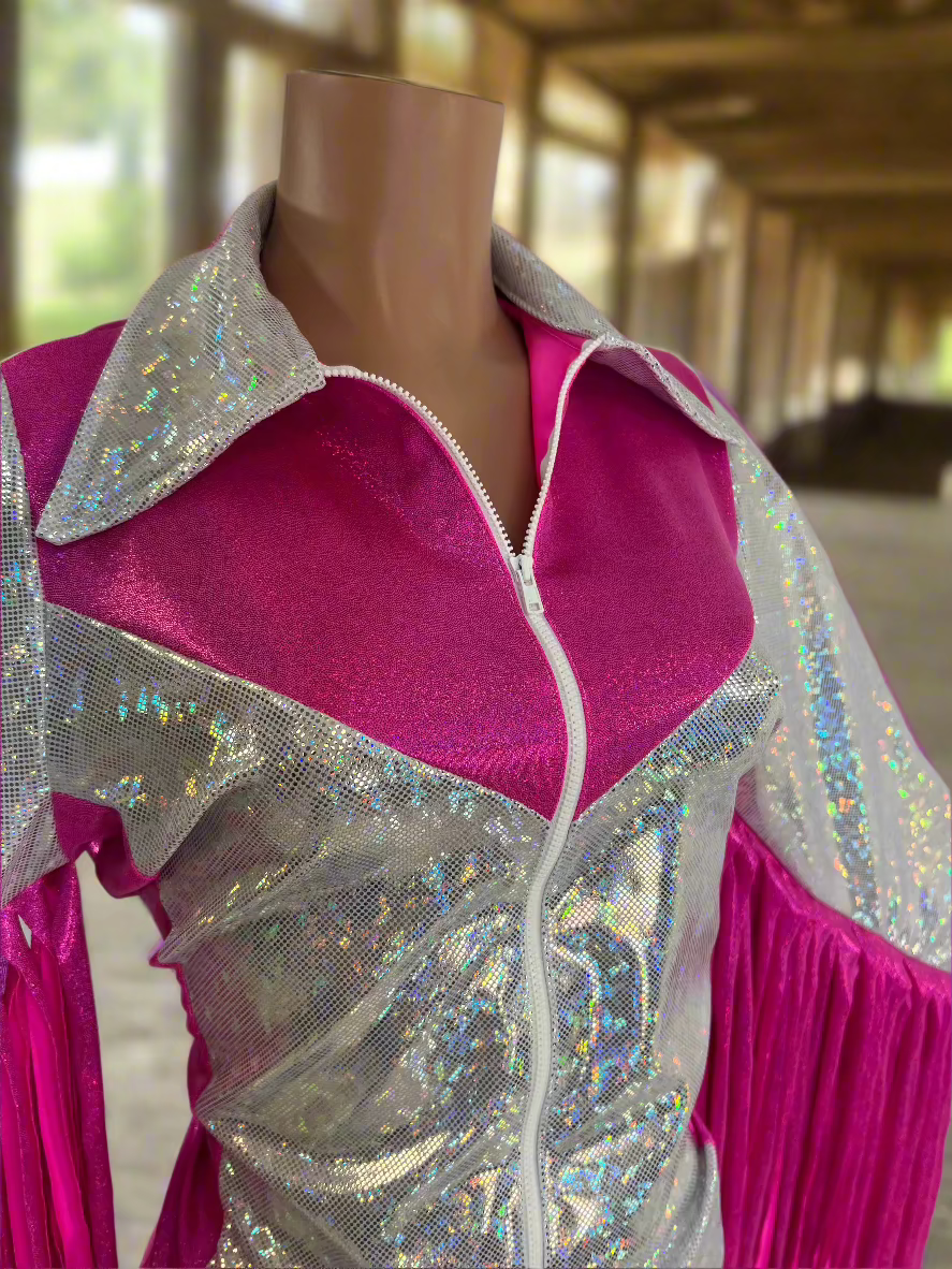 Pink and White Rodeo Shirt with Thunderbird Fringe Rodeo Shirt Riverside Rodeo Shirts 
