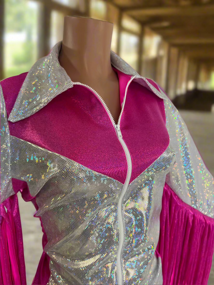 Pink and White Rodeo Shirt with Thunderbird Fringe Rodeo Shirt Riverside Rodeo Shirts 