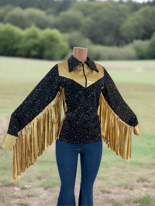 Gold and Black Rodeo Shirt with Thunderbird Fringe Rodeo Shirt Riverside Rodeo Shirts 