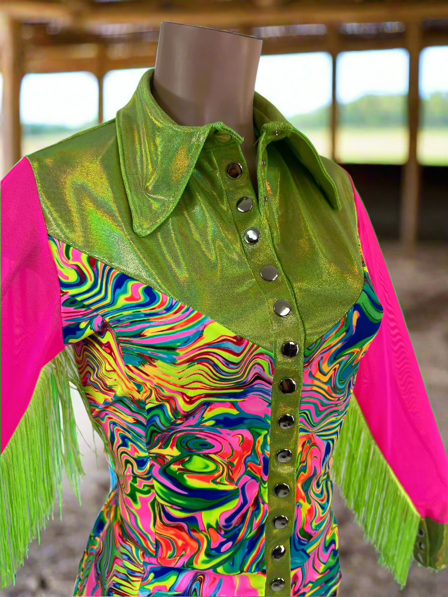 Neon Rodeo Shirt Design Neon Flux Mesh Sleeve, Snap Front Rodeo Shirt - Riverside Rodeo Shirts