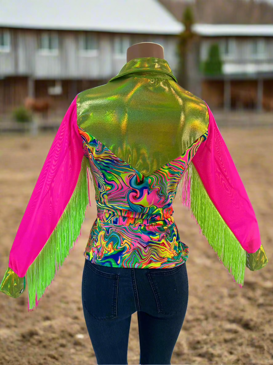 Neon Rodeo Shirt Design Neon Flux Mesh Sleeve, Snap Front Rodeo Shirt - Riverside Rodeo Shirts