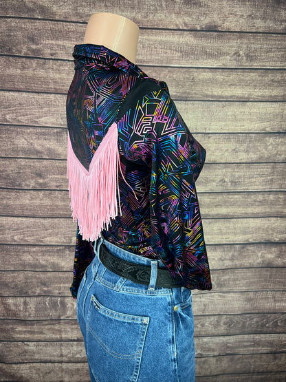 Cyberspace Zipper Front Rodeo Shirt with Baby Pink Back Yoke Fringe