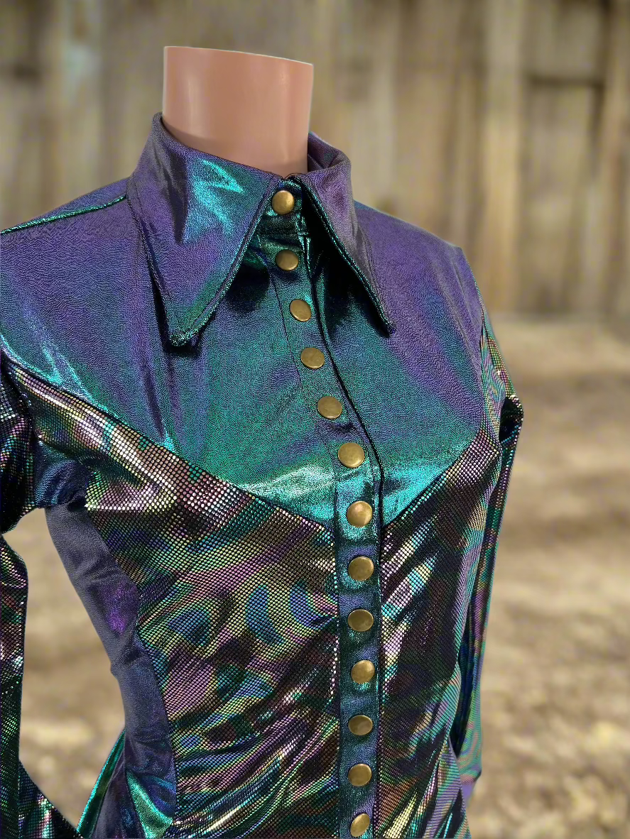 Oil Slick and Scarab Snap Front Holographic Rodeo Shirt Rodeo Shirt Riverside Rodeo Shirts 