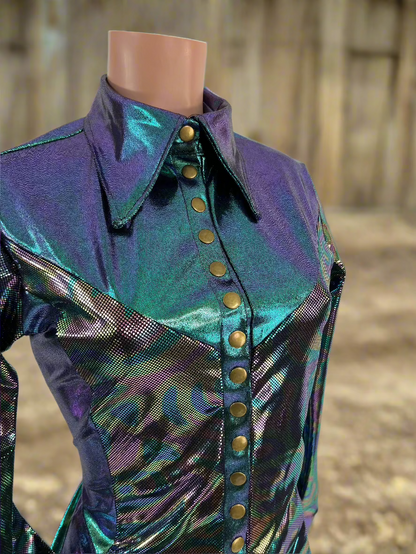 Oil Slick and Scarab Snap Front Holographic Rodeo Shirt Rodeo Shirt Riverside Rodeo Shirts 