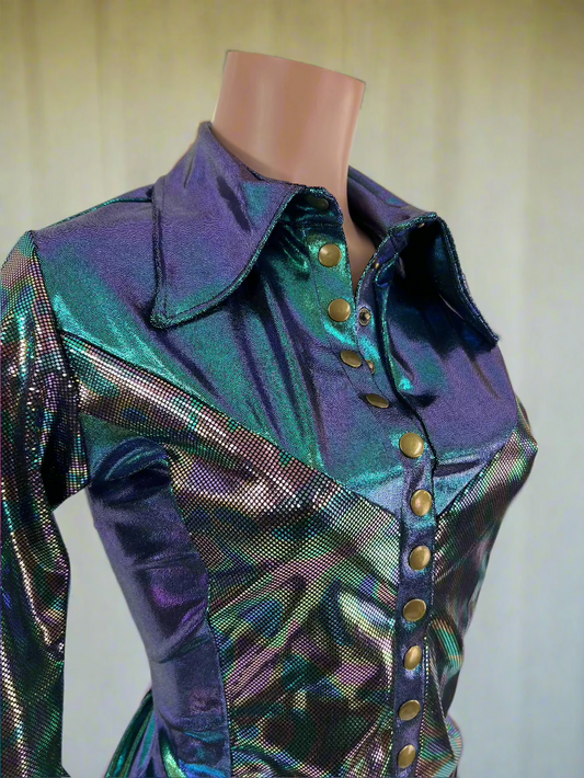 Oil Slick and Scarab Snap Front Holographic Rodeo Shirt Rodeo Shirt Riverside Rodeo Shirts 