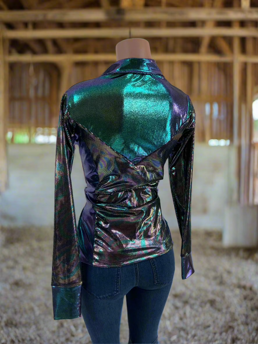 Oil Slick and Scarab Snap Front Holographic Rodeo Shirt Rodeo Shirt Riverside Rodeo Shirts 
