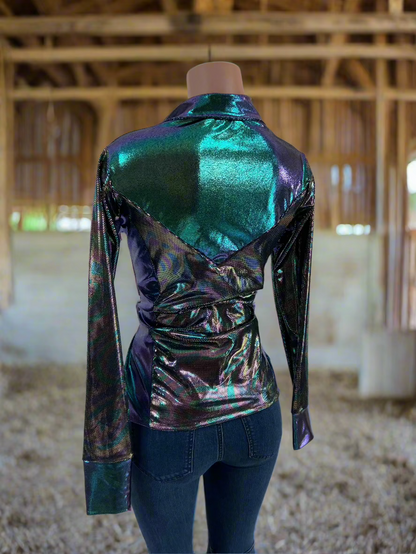 Oil Slick and Scarab Snap Front Holographic Rodeo Shirt Rodeo Shirt Riverside Rodeo Shirts 