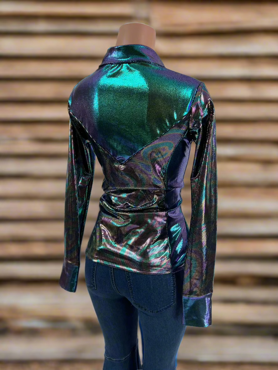 Oil Slick and Scarab Snap Front Holographic Rodeo Shirt Rodeo Shirt Riverside Rodeo Shirts 