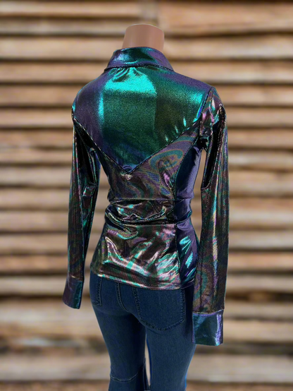 Oil Slick and Scarab Snap Front Holographic Rodeo Shirt Rodeo Shirt Riverside Rodeo Shirts 