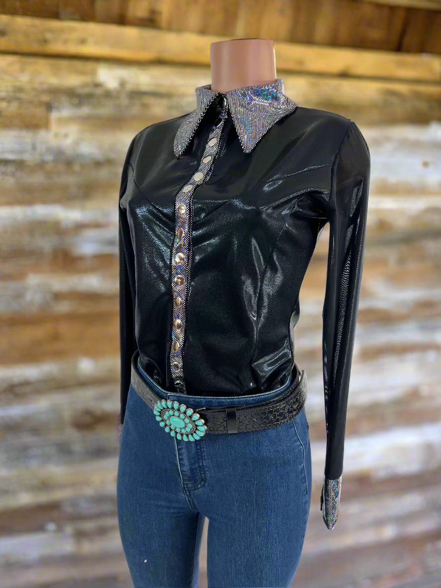 Black Mystique Mesh Sleeve Snap Front Rodeo Shirt Rodeo Shirt Riverside Rodeo Shirts 